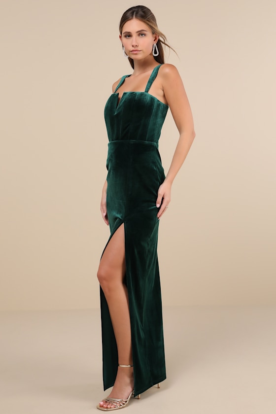Lulus Pristine Luxury Emerald Green Velvet Bustier Maxi Dress In Emerald Green