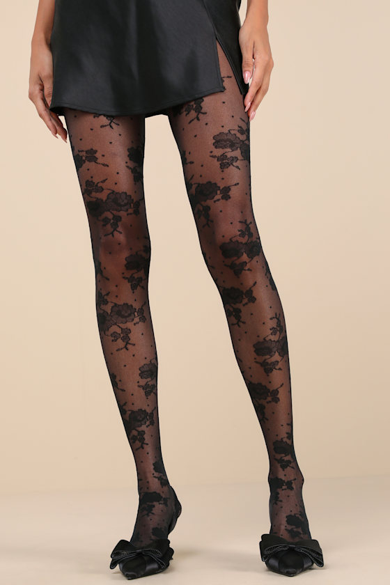 360 Contour™ Black Sheer Floral Tights 2