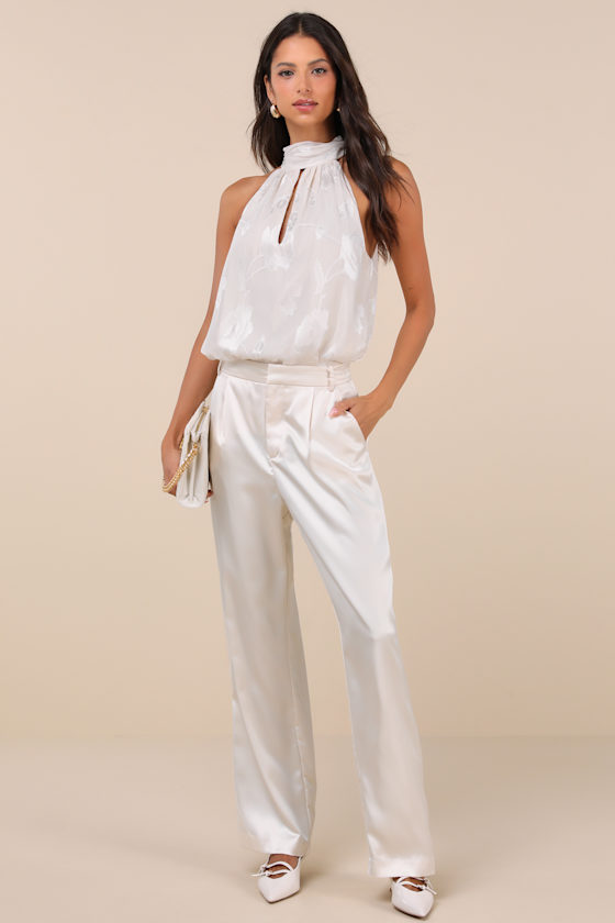 Lulus Convincing Composure Ivory Mock Neck Tank Top In Ivory