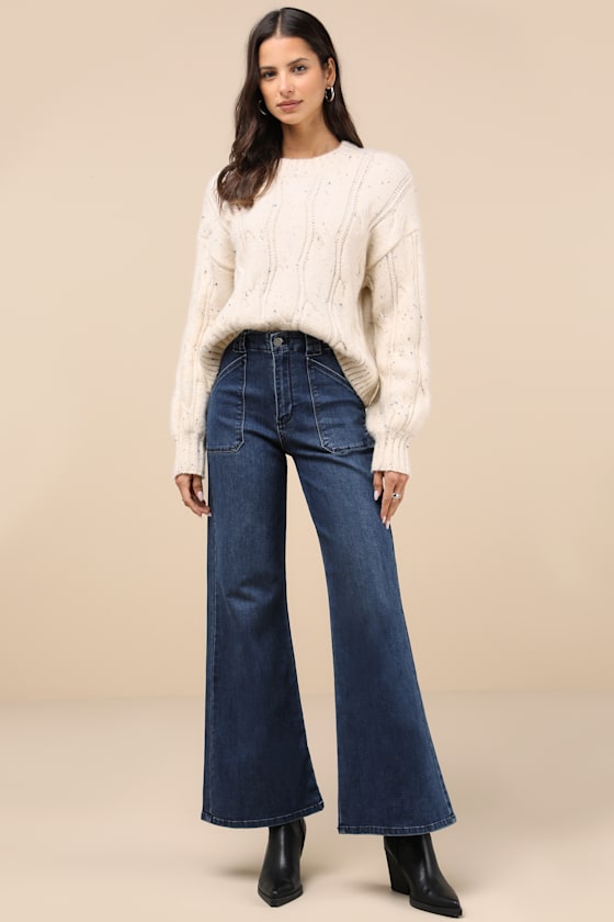 Trending Staple Dark Wash High-Rise Flare Jeans 1
