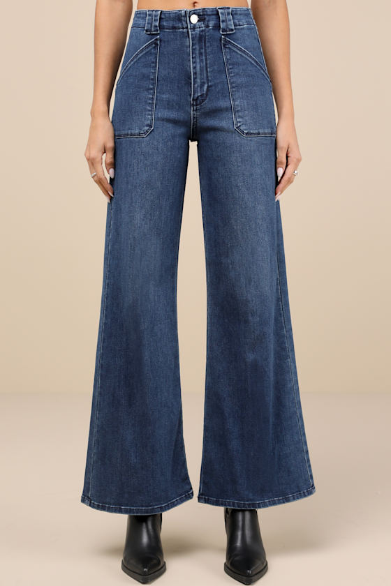 Trending Staple Dark Wash High-Rise Flare Jeans 2