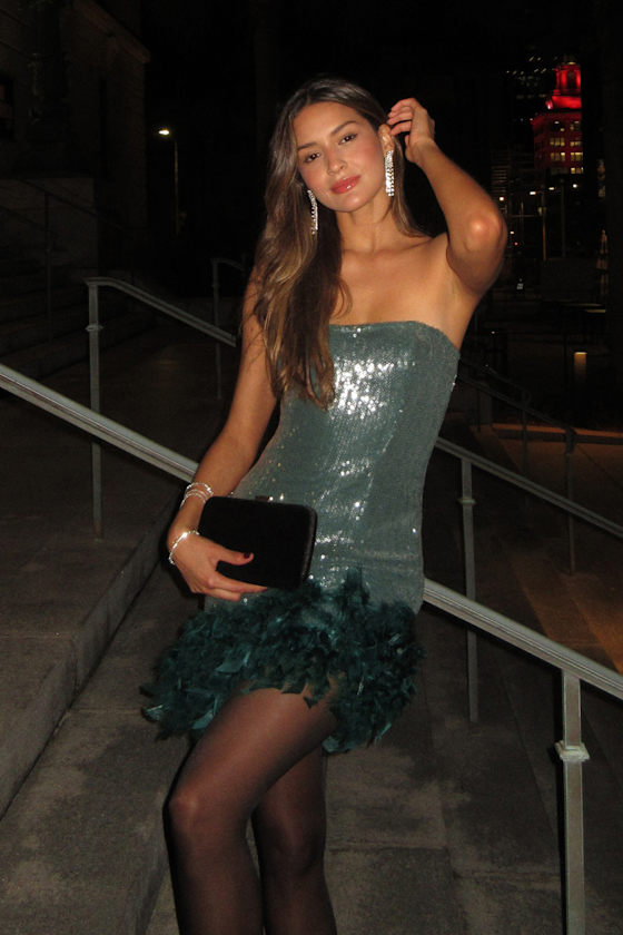 Gorgeous Emerald Sequin Strapless Bodycon Mini Dress