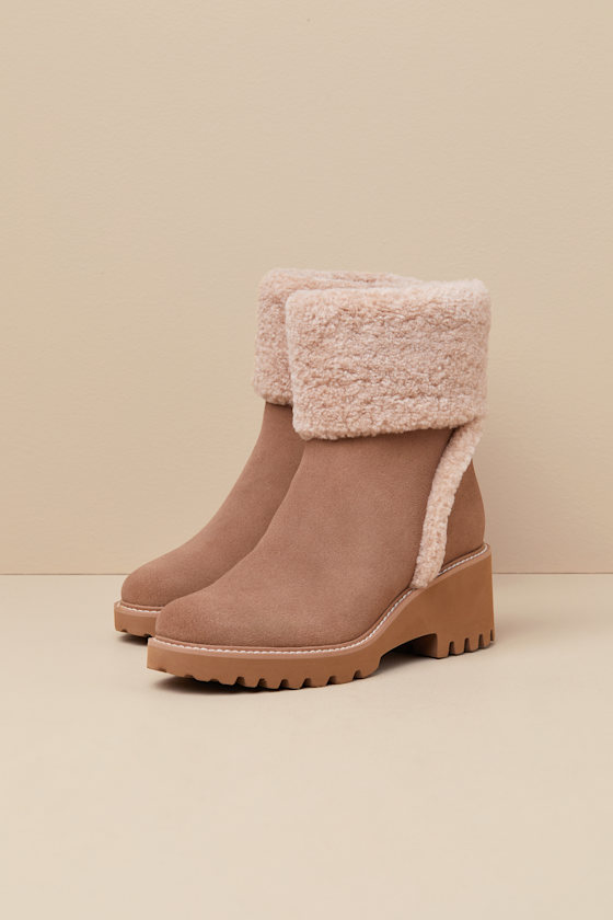 DOLCE VITA HUG H20 MUSHROOM SUEDE LEATHER FAUX FUR ANKLE BOOTIES