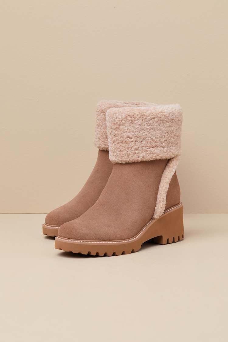 Dolce Vita Hug H20 Mushroom - Suede Boots - Faux Fur Booties