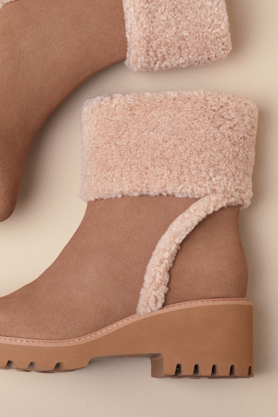 DOLCE VITA HUG H20 MUSHROOM SUEDE LEATHER FAUX FUR ANKLE BOOTIES