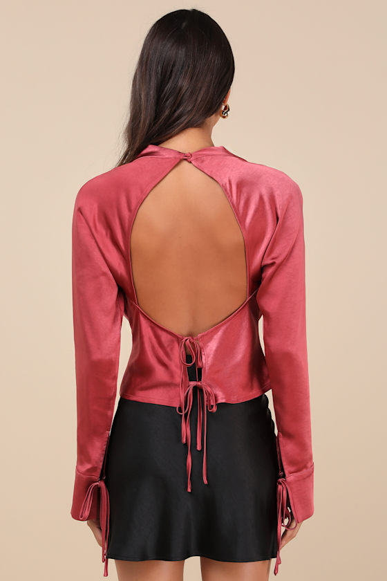 Lulus Luxury Sweetness Dark Rose Pink Satin Backless Top In Pink