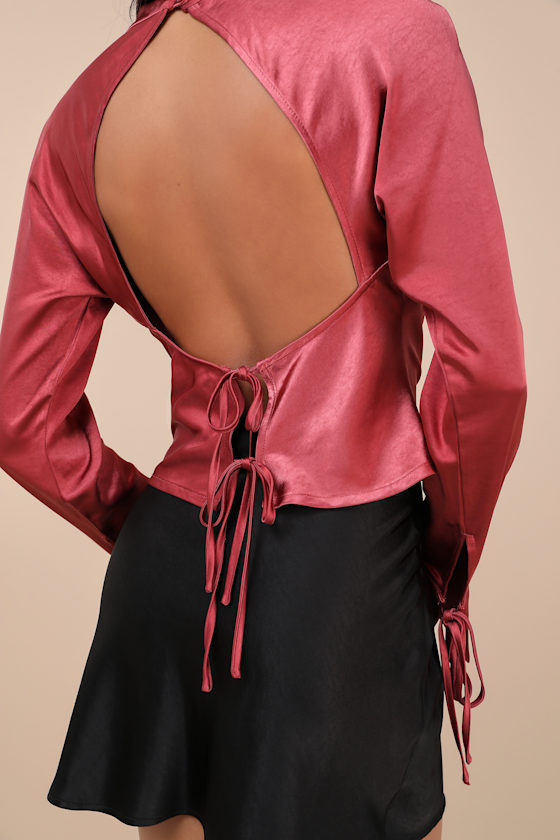 Lulus Luxury Sweetness Dark Rose Pink Satin Backless Top In Pink