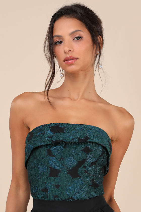 Lulus Adored Stunner Teal Green Floral Strapless Crop Top