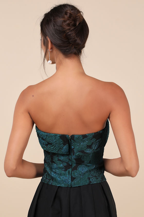 Lulus Adored Stunner Teal Green Floral Strapless Crop Top In Teal Green