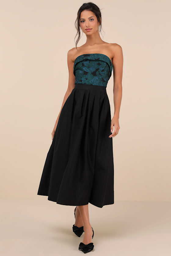Lulus Adored Stunner Teal Green Floral Strapless Crop Top In Teal Green