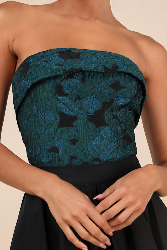 Lulus Adored Stunner Teal Green Floral Strapless Crop Top In Teal Green