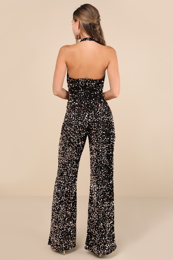 Mesmerizing Diva Black Sequin Wide-Leg Halter Jumpsuit 2