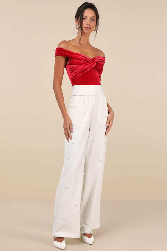 Lulus Ideal Attraction Red Velvet Off-the-shoulder Top In Red