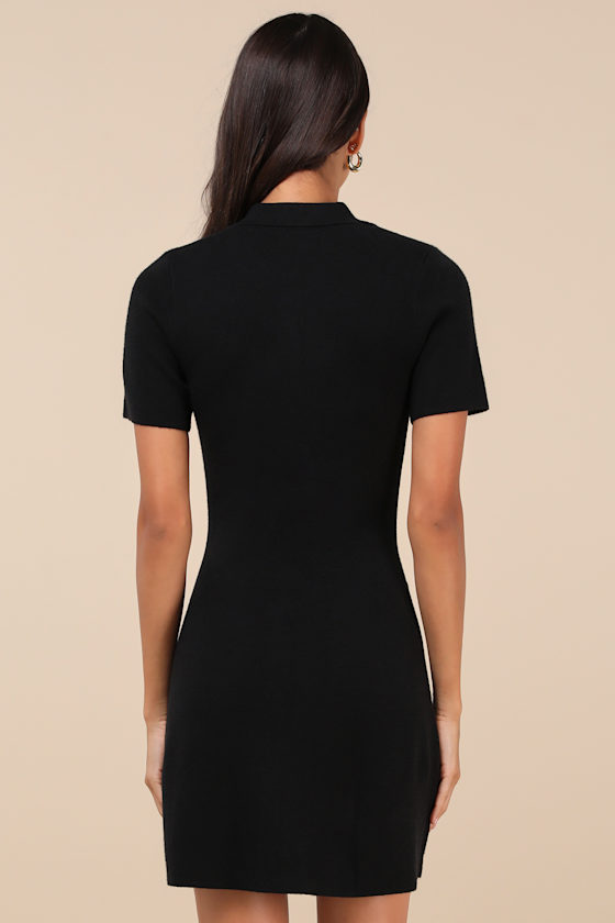 Lulus Posh Outcome Black Short Sleeve Sweater Mini Dress In Black