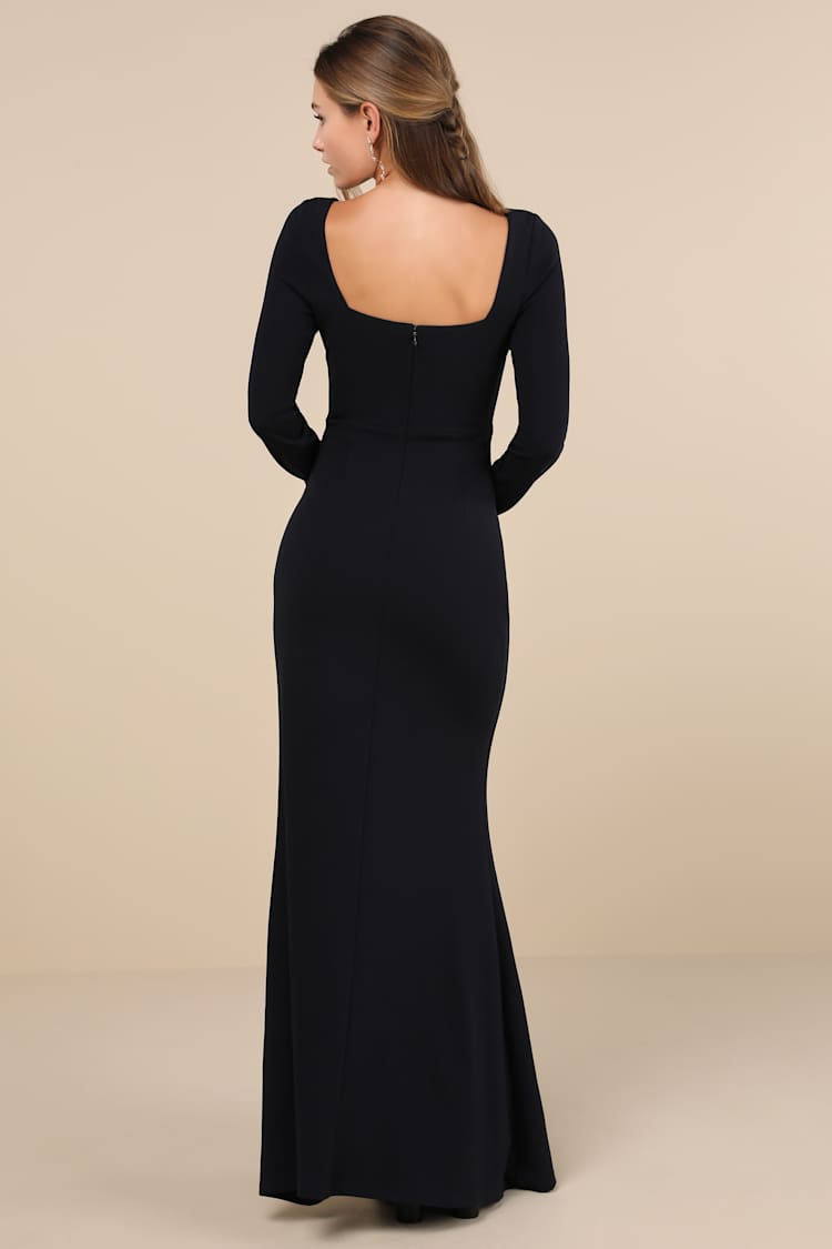 Infinitely Elegant Midnight Blue Long Sleeve Maxi Dress