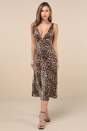 knee length dresses for ladies Eleni Leopard Print Midi Dress main image 0