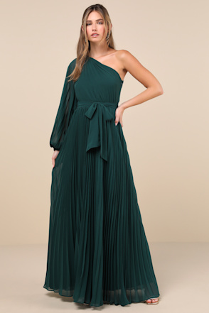long sleeve formal dresses red Rhinestone One-Shoulder Formal Dress – Nightlife Dresses