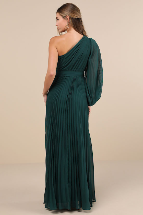 Divine Charm Green Pleated One-Shoulder Maxi Dress 2