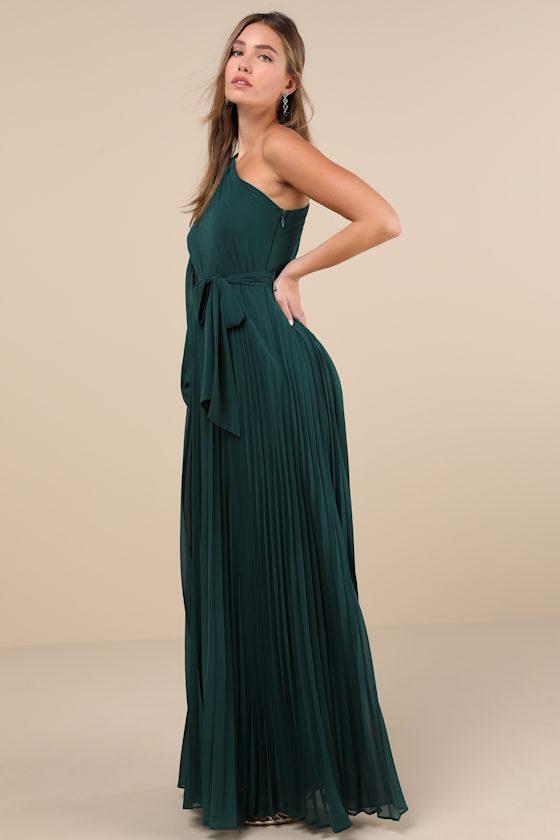 Shop Lulus Divine Charm Green Pleated One-shoulder Maxi Dress