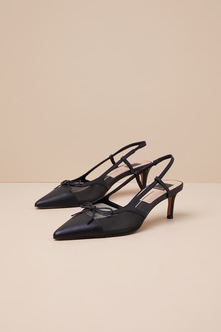 Kandi Onyx Mesh Leather Bow Slingback Pumps