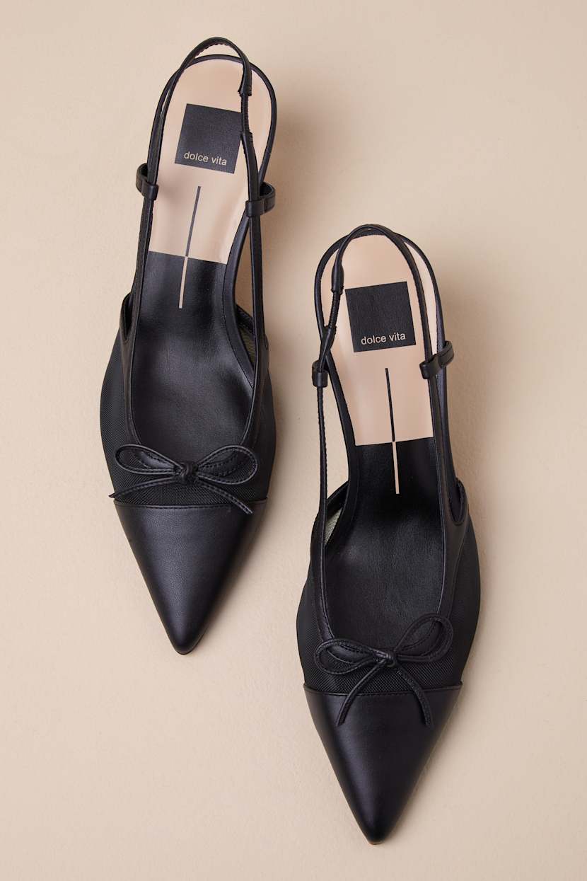 Kandi Onyx Mesh Leather Bow Slingback Pumps