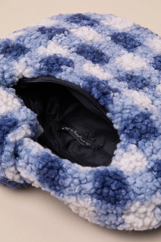 Lulus Melorna Blue Plaid Shearling Knotted Handbag In Blue
