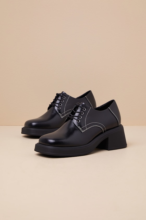 VAGABOND SHOEMAKERS DORAH BLACK LEATHER LACE-UP PLATFORM OXFORDS