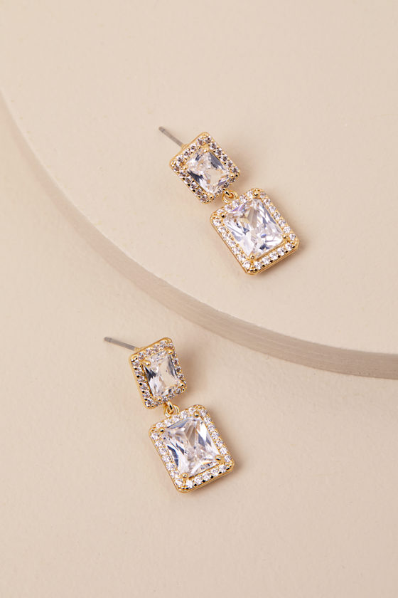 LULUS UPSCALE LUXURY 14KT GOLD RHINESTONE EARRINGS