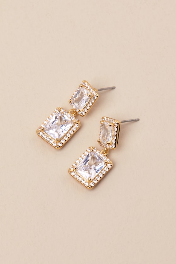 LULUS UPSCALE LUXURY 14KT GOLD RHINESTONE EARRINGS