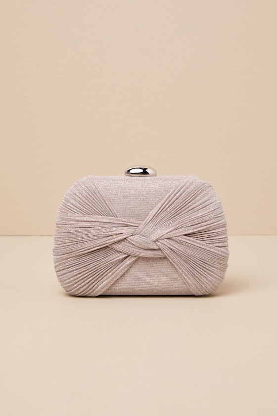 LULUS MOMENTOUS EVENING SPARKLY TAUPE PLEATED CLUTCH
