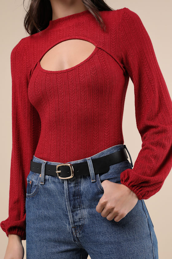 Lulus Simply Ideal Red Cutout Long Sleeve Top In Red