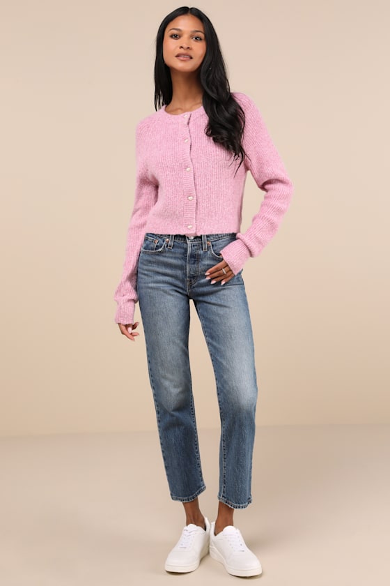 Coziest Crush Pink Marled Heart Button Cardigan - thumbnail 2