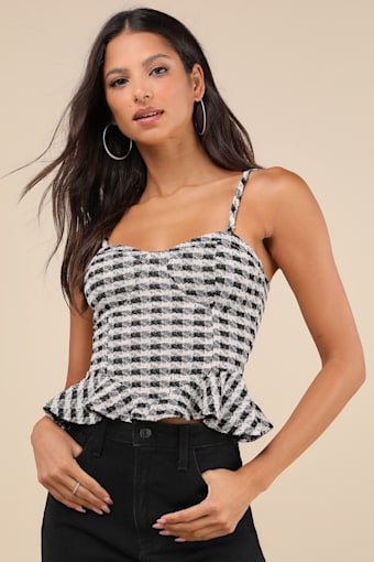 Curated Attitude Black Plaid Bustier Top 1