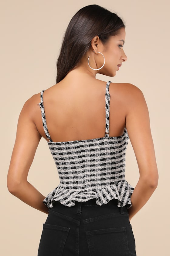 Lulus Curated Attitude Black Plaid Bustier Top In Black