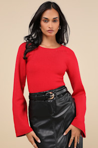 Modern Detail Red Cutout Bell Sleeve Sweater Top 1