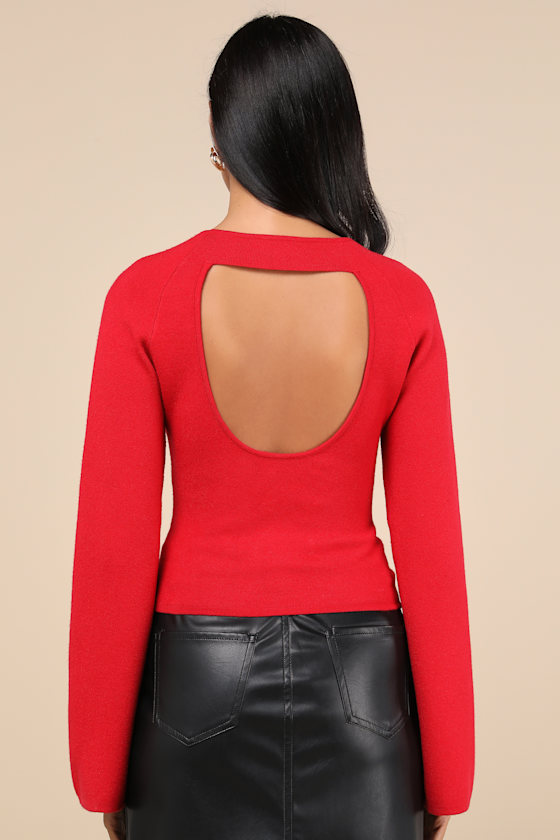 Modern Detail Red Cutout Bell Sleeve Sweater Top 4