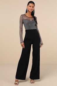Beyond Glamorous Black Fishnet Rhinestone Jumpsuit 1