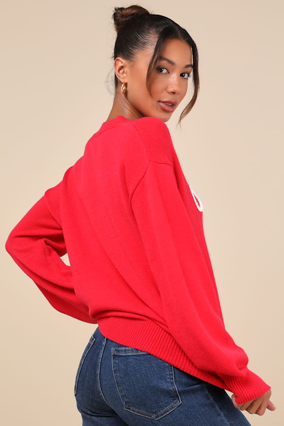 Lulus Joyous Style Red Embroidered Pullover Sweater In Red