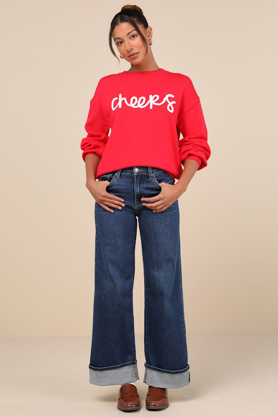 Joyous Style Red Embroidered Pullover Sweater 3