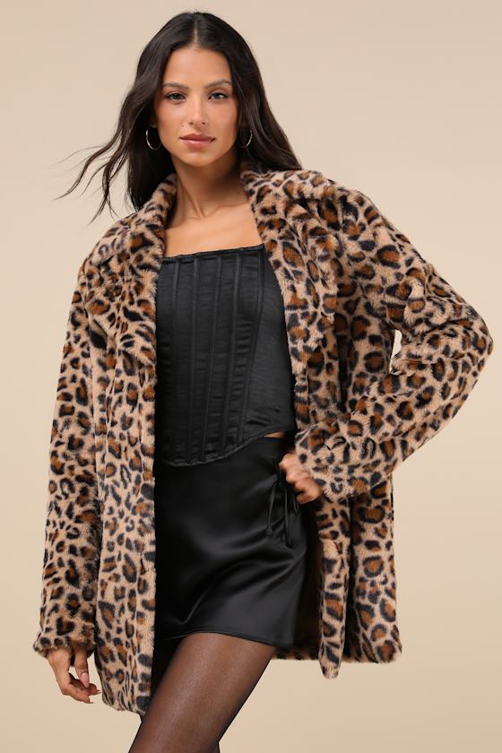 Lulus Cozy Legend Tan Leopard Print Faux Fur Coat In Tan