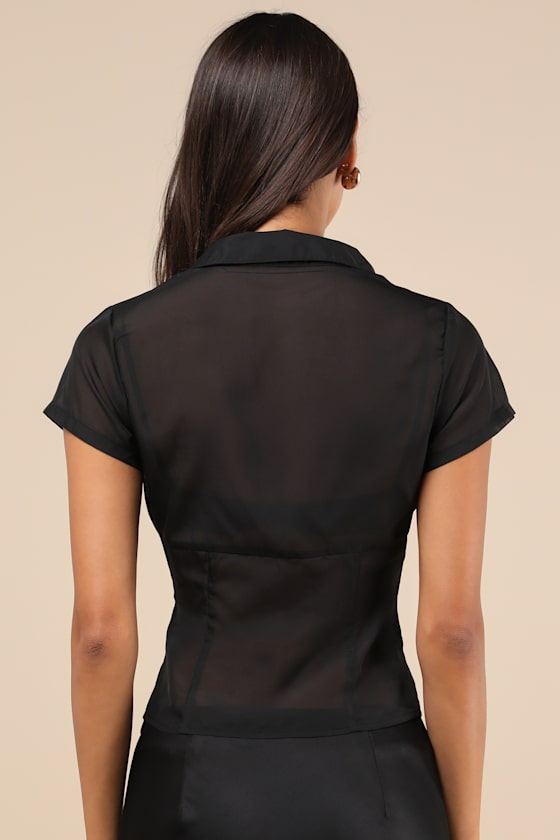 Coveted Upgrade Black Sheer Button-Up Top 2