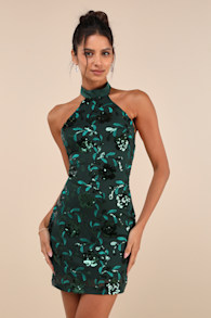 Substantial Shine Emerald Green Sequin Backless Mini Dress