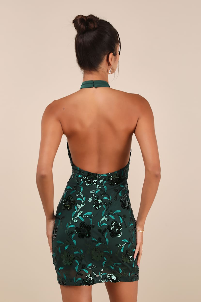 Substantial Shine Emerald Green Sequin Backless Mini Dress