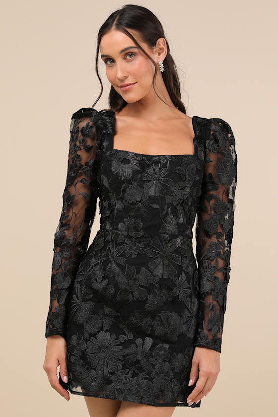 Masterfully Eloquent Black 3D Floral Mini Dress 3