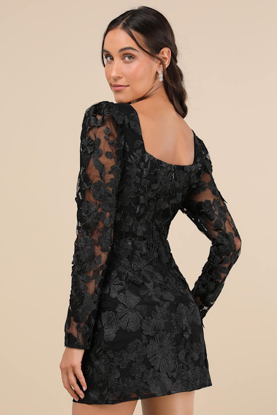 Lulus Masterfully Eloquent Black 3d Floral Mini Dress In Black