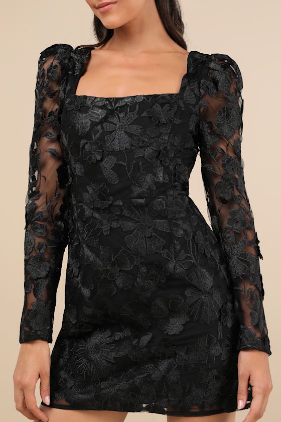 Lulus Masterfully Eloquent Black 3d Floral Mini Dress In Black