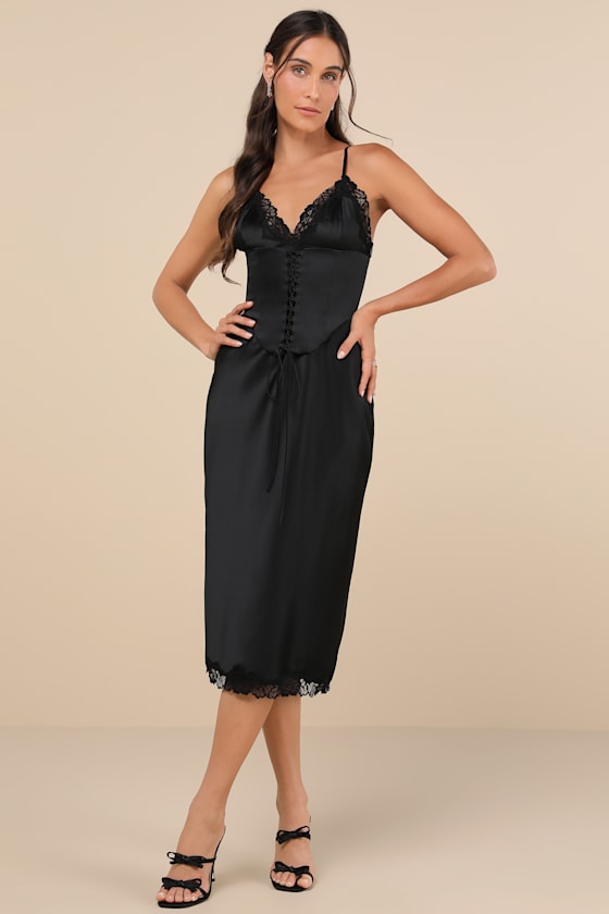 Incredibly Enchanting Black Two-Piece Slip Dress and Corset Set 1