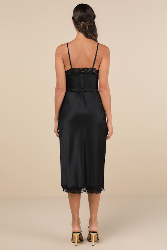 Lulus Incredibly Enchanting Black Two-piece Slip Dress And Corset Set In Black