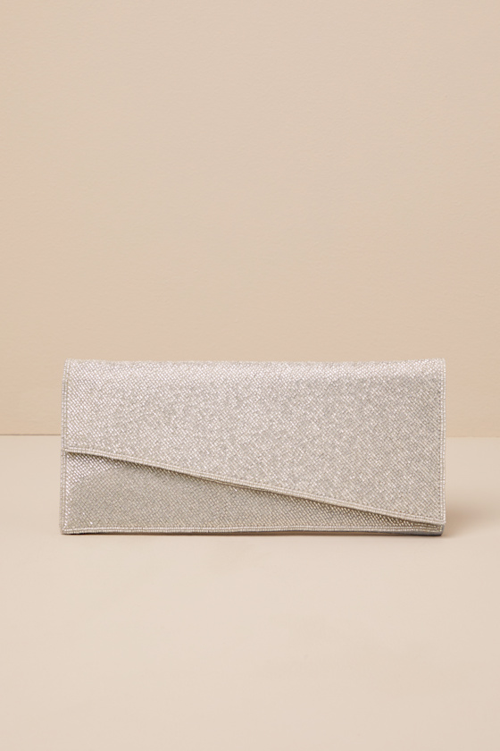LULUS LEEVA SILVER BEADED ASYMMETRICAL CLUTCH