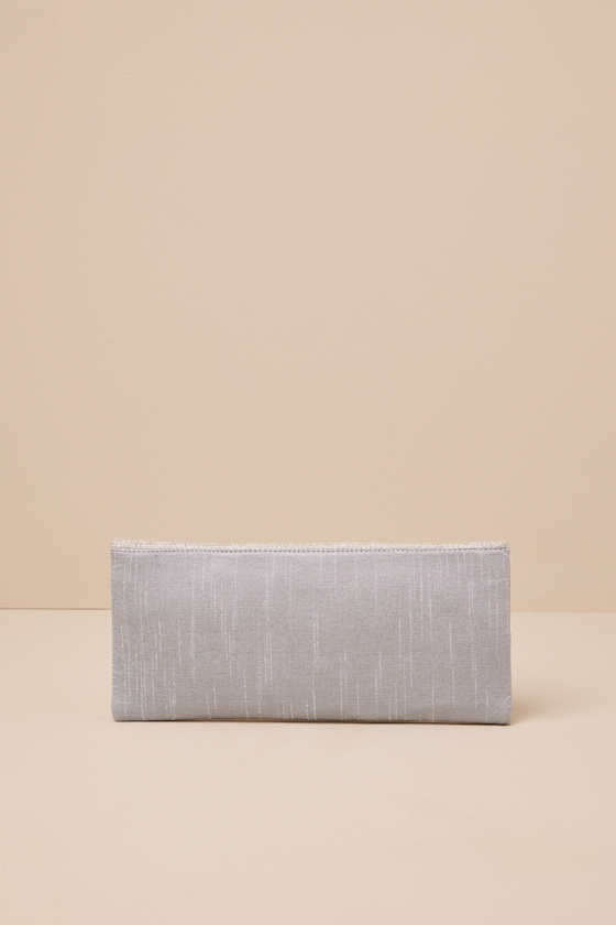 LULUS LEEVA SILVER BEADED ASYMMETRICAL CLUTCH